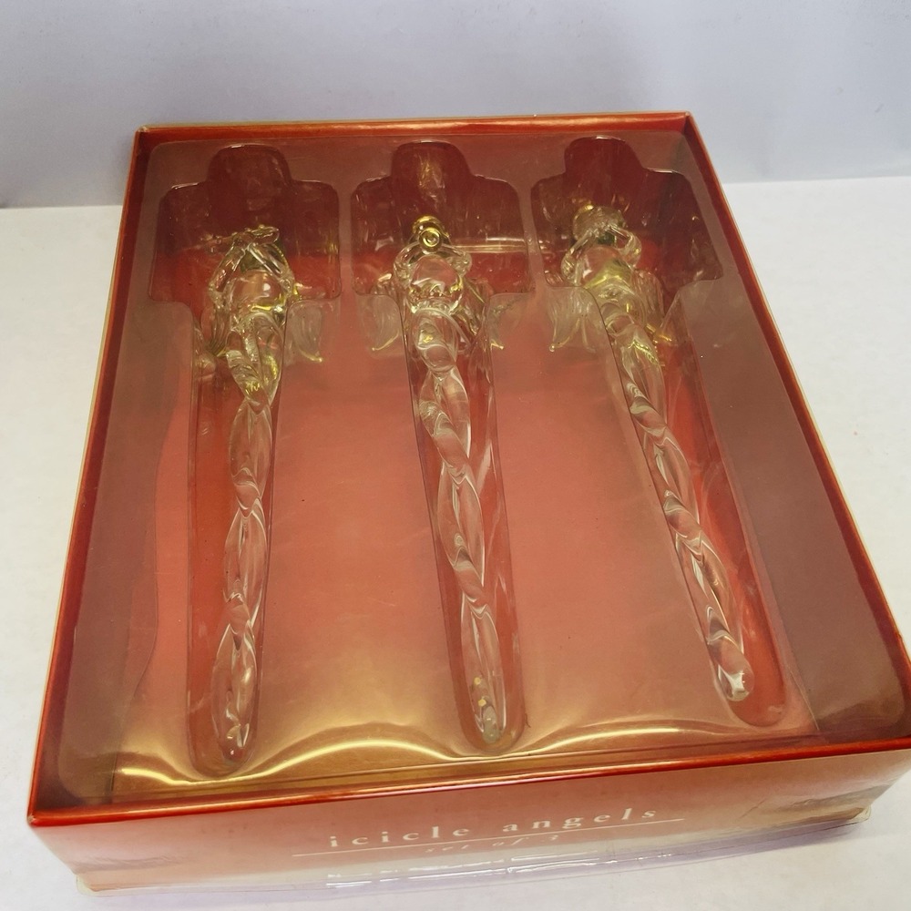 Pier 1 Christmas Angel Icicle Hand Blown Glass Set Of 3 w Original Box Unused